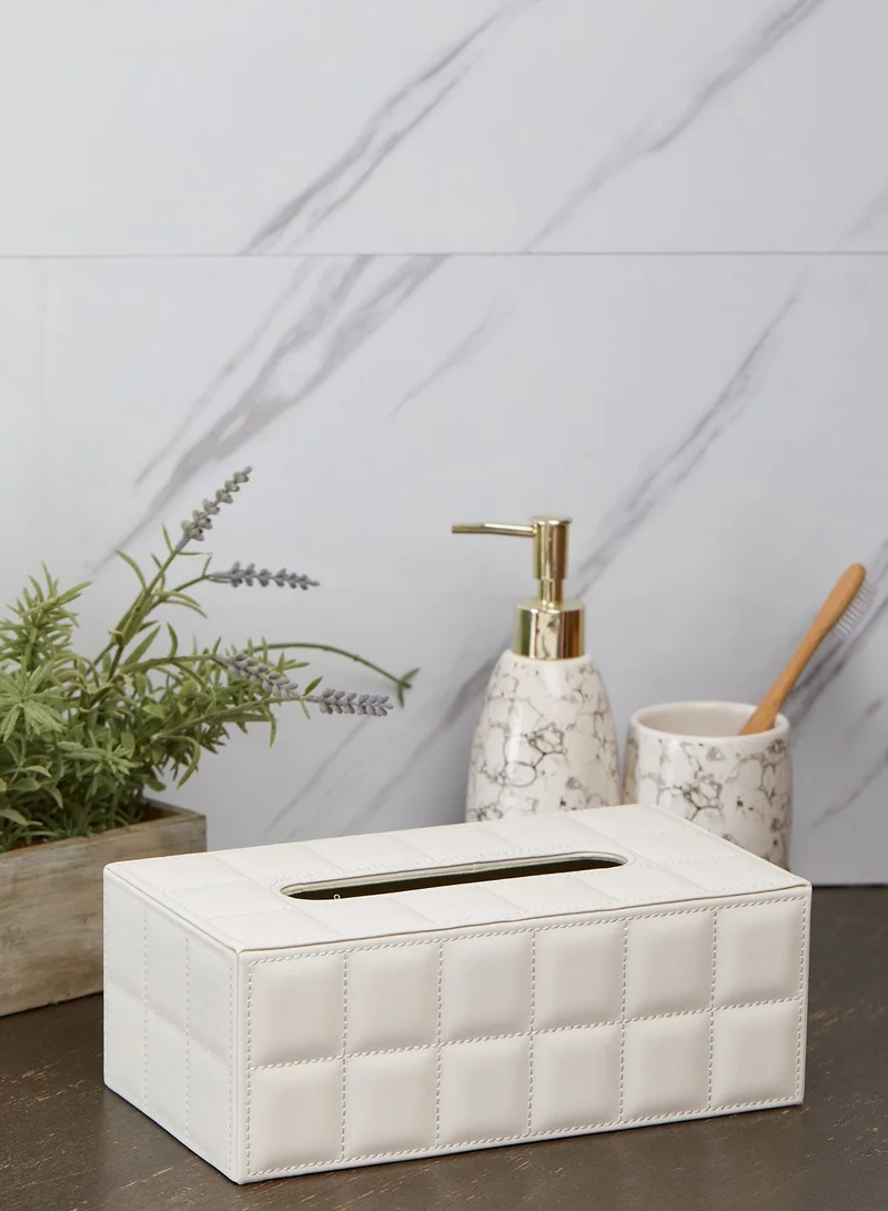 Noire Edit White Quilted Leather Look Tissue Box