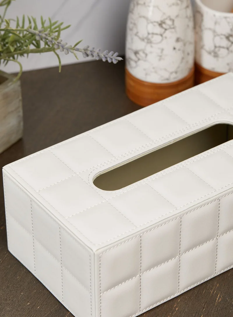 Noire Edit White Quilted Leather Look Tissue Box