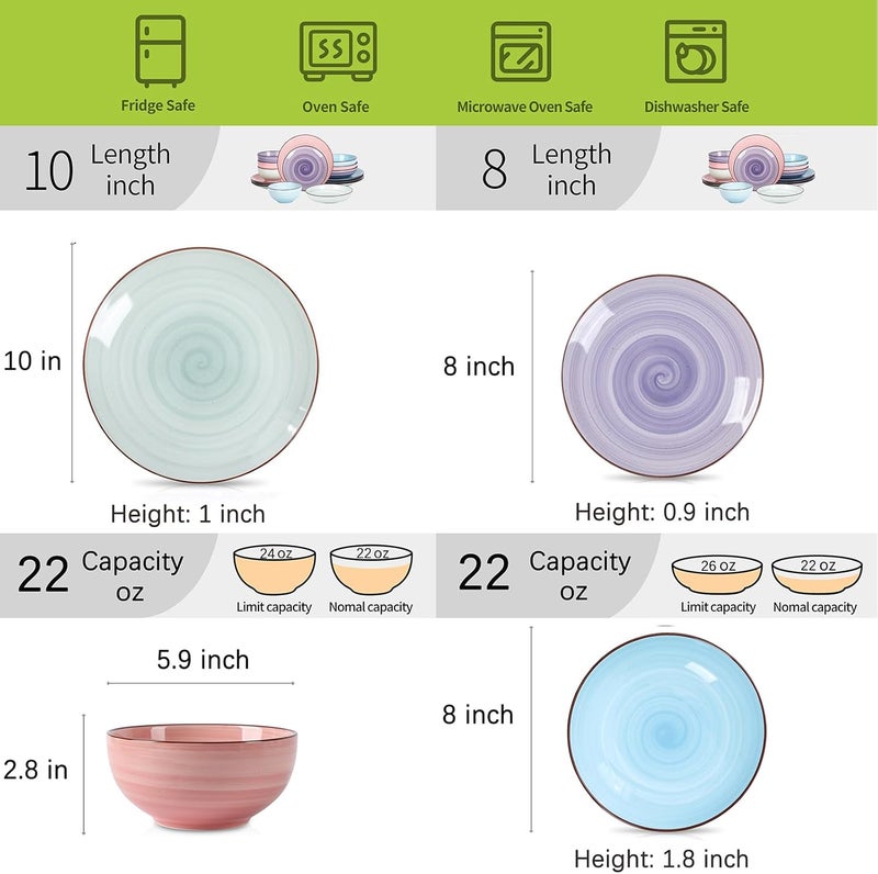 Selamica Ceramic 16Pieces Dinnerware Set Ceramic Dishes Set for 4 Kitchen Plates and Bowls Sets Dinner Plates Set Spray Black Dots Gradient Color - Image 2