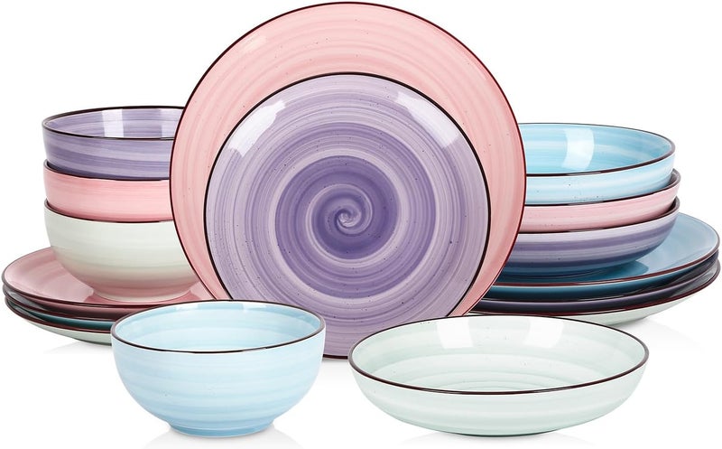 Selamica Ceramic 16Pieces Dinnerware Set Ceramic Dishes Set for 4 Kitchen Plates and Bowls Sets Dinner Plates Set Spray Black Dots Gradient Color - Image 1