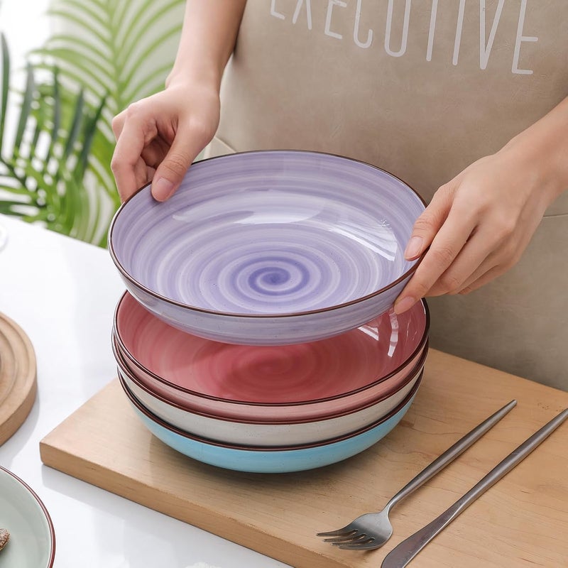 Selamica Ceramic 16Pieces Dinnerware Set Ceramic Dishes Set for 4 Kitchen Plates and Bowls Sets Dinner Plates Set Spray Black Dots Gradient Color - Image 4