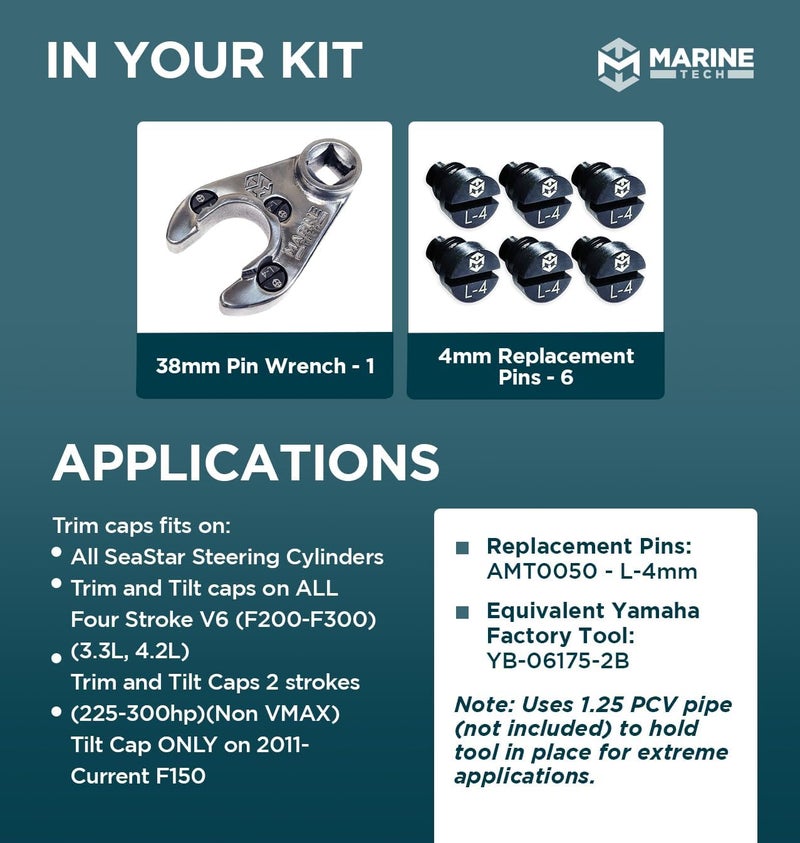 M Marine Tech Tools Marine Tech Tools 38mm Pin Wrench (AMT0304) with L-4 Pins, Fits Seastar Steering Cylinders, Four Stroke Yamaha V6 & Non-VMAX 2 Strokes, Yamaha Tilt Trim Spanner Wrench, Replaces Obsolete AMT0004 - Image 3