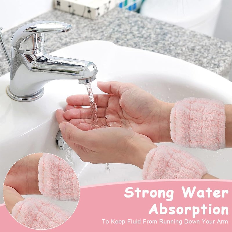 M'AYCREATE MAYCREATE® Face Wash Headband & Wristband Set, Soft Stretchy Bowknot Headband for Women Girls, Flannel Super Absorbent Sweat Wrist Towel Band for Washing Face, Makeup, Yoga, Fitness (Pink) - Image 4