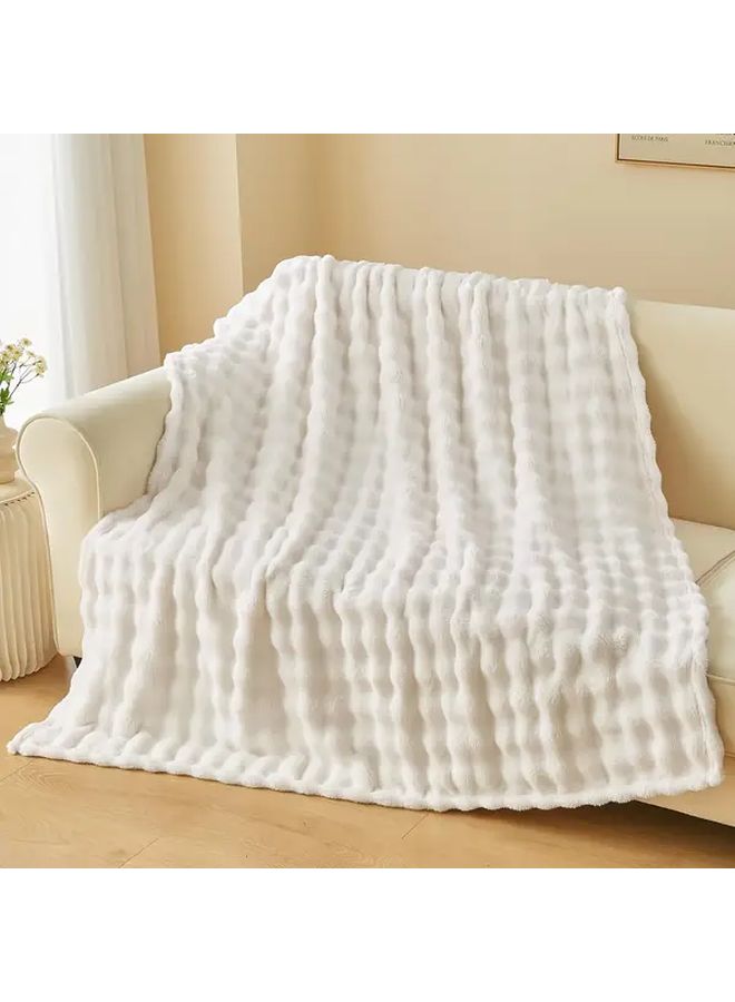Purple Soft Faux Fur Throw Blanket 3D Bubbles Design Super Cozy Thick Polyester Reversible All Season Home Decor For Couch Chair Sofa 78.74x90.55 Inch - Image 2
