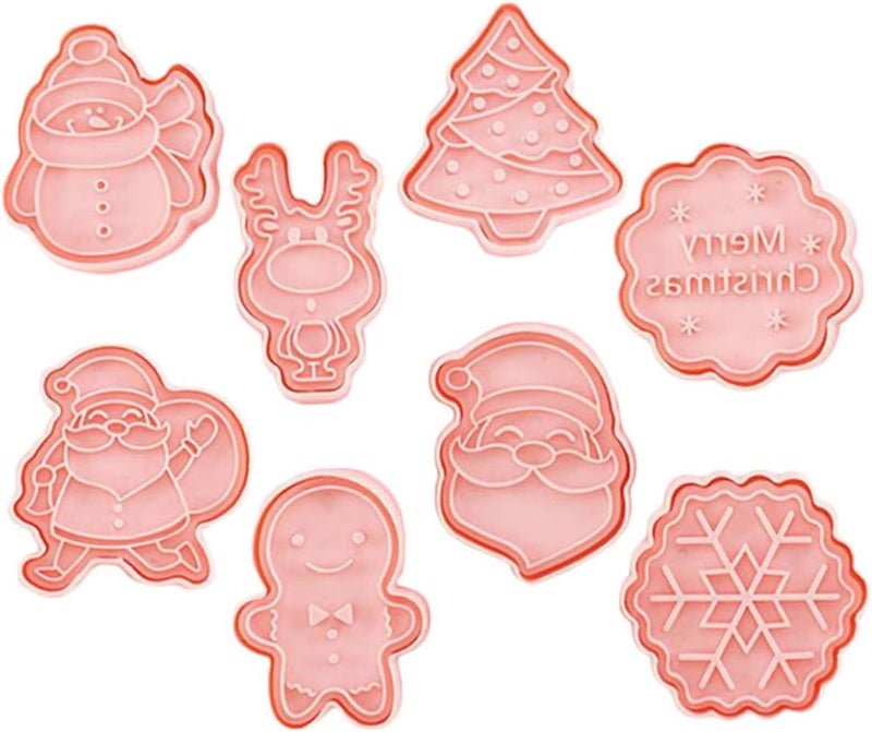 8pcs Christmas Cookie Press Molds Set, Reusable Fondant and Biscuit Cutters for Household DIY Baking, Holiday Cookie Mold Tools for Festive Baking - Image 1