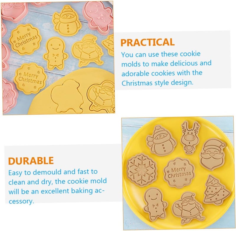 8pcs Christmas Cookie Press Molds Set, Reusable Fondant and Biscuit Cutters for Household DIY Baking, Holiday Cookie Mold Tools for Festive Baking - Image 3