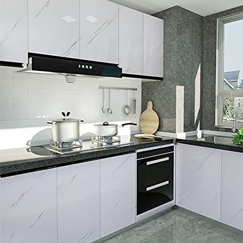 HELLKIT Glossy Marble Paper Granite Gray/White Wallpaper Peel and Stick Wallpaper Self Adhesive Removable Wallpapers 15.8″ ×118″ Waterproof Countertop Paper for Cabinet Countertop Furniture Kitchen Viny Film - Image 2