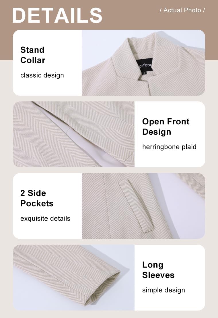 chouyatou Women's Casual Business Open Front Long Sleeve Notch Lapel Office Blazer Jacket (Small, Apricot) - Image 4