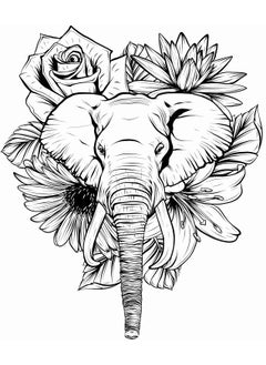 Dopetattoo 6 Sheets Temporary Fake Tattoos For Men Adults Draw in Black White of Elephant Flower Temporary Fake Tattoo For Women Neck Arm Chest For Woman 