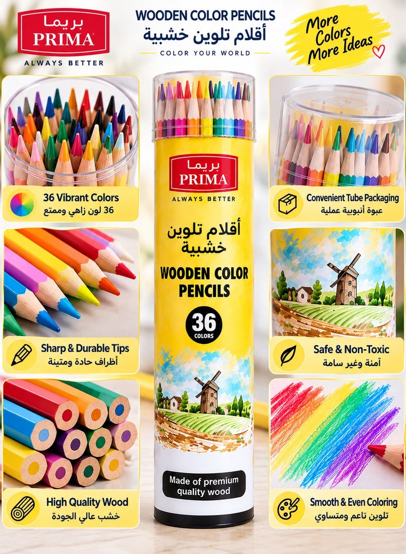 PRIMA 36 Piece Wooden Color Pencils Set Multicolour - Image 2