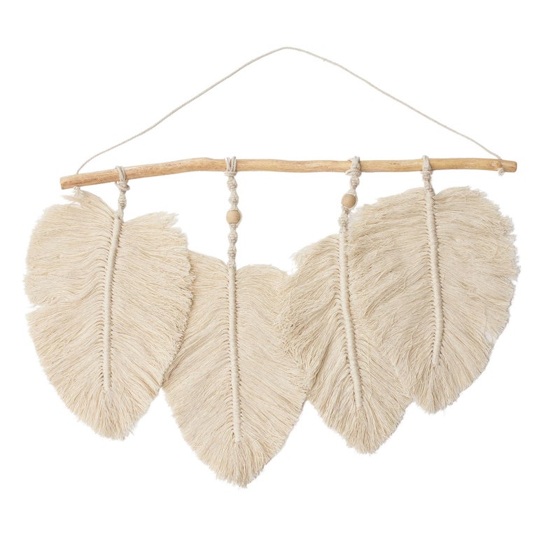 Crane Baby Willow Leaf Wall DÃ©cor - Bohemian-Style Nursery Wall Art, Handcrafted with MacramÃ© Details - Image 1