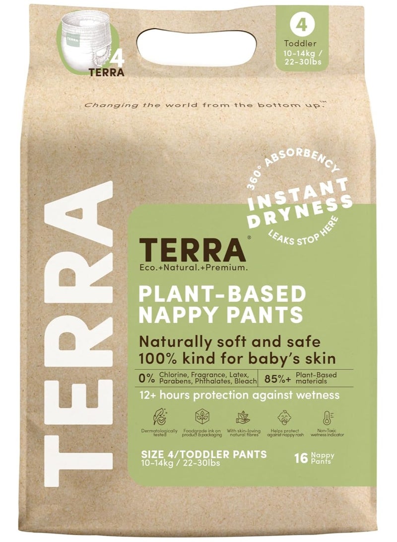 تيرا حفاضات تيرا للتدريب مقاس 4 - حفاضات سحب للأعلى مصنوعة من 85% من النباتات، فائقة النعومة وخالية من المواد الكيميائية للبشرة الحساسة، ذات قدرة امتصاص فائقة، حفاضات مثالية للاستخدام طوال الليل، للأطفال الصغار من وزن 22 إلى 30 رطلاً، 16 قطعة