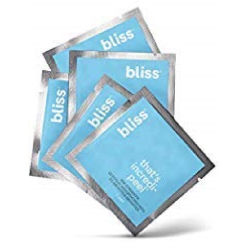 Bliss Thats IncrediPeel Glycolic Resurfacing Facial Pads 5 ct SingleStep Pads for Exfoliating and Brightening Targets Fine Lines and Discoloration TravelFriendly Vegan CrueltyFree