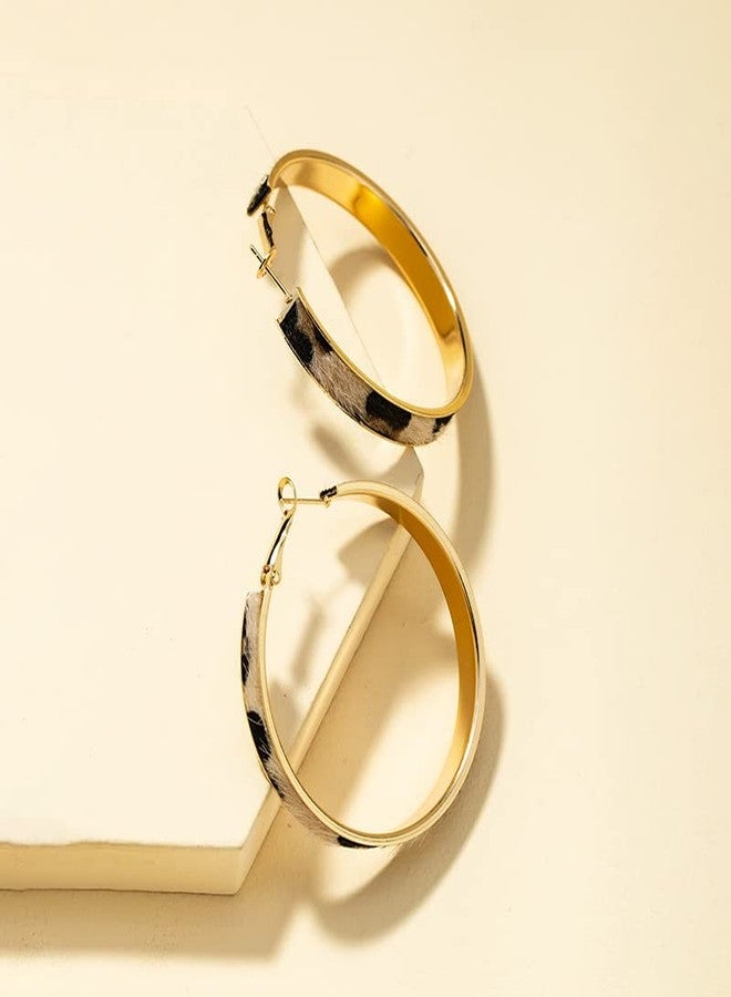 POYAMUSE Stylish Leopard Print Hoop Earrings - 2-Inch Diameter Fashion Earrings for Women-leopard - Image 2