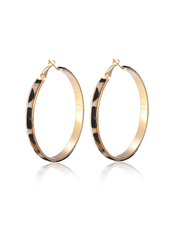 POYAMUSE Stylish Leopard Print Hoop Earrings - 2-Inch Diameter Fashion Earrings for Women-leopard - Image 1