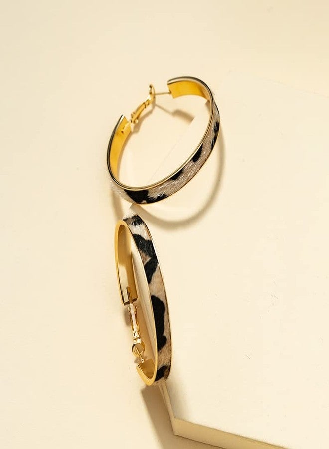 POYAMUSE Stylish Leopard Print Hoop Earrings - 2-Inch Diameter Fashion Earrings for Women-leopard - Image 3
