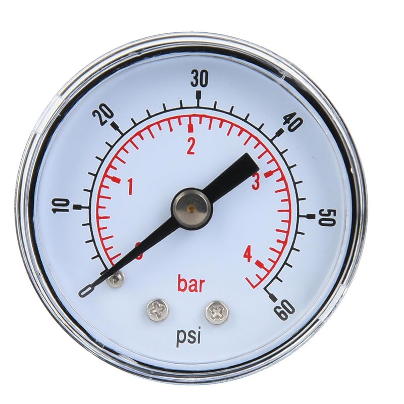 Mechanical Pressure Gauge 0 60psi 0 4bar BSPT Back Connection Durable Metal Case - Image 1