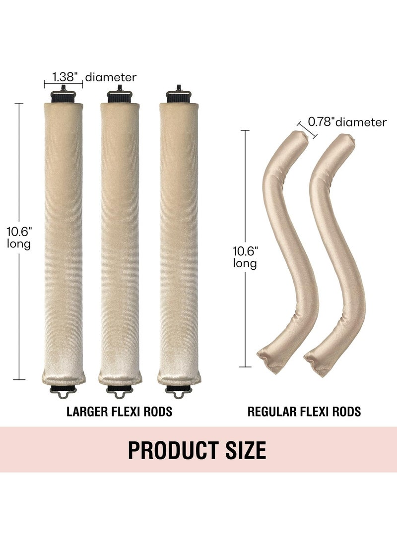 Heatless Hair Curler, Flexi Rods with Hook, No Heat Curling Rod for All Hair Types, Comfortable Sleep-In Curlers, Ideal for Blowout Curls, Beige - Image 3