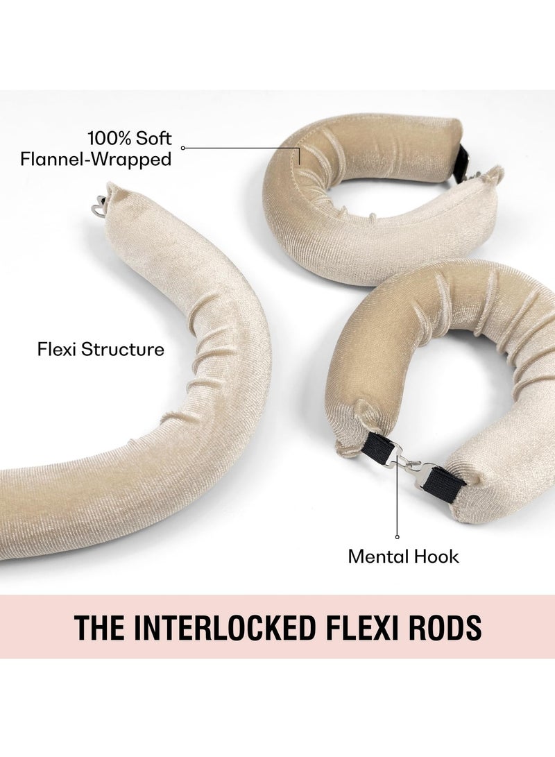 Heatless Hair Curler, Flexi Rods with Hook, No Heat Curling Rod for All Hair Types, Comfortable Sleep-In Curlers, Ideal for Blowout Curls, Beige - Image 2