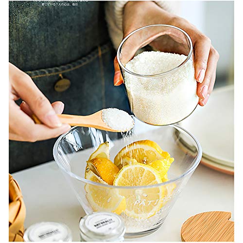FANTESTICRYAN 3 PCS Stylish Simple Condiment Canisters Pots Set, Decorative Storage Seasoning Glass Container Box with Bamboo Spoon Lid and Base for Home Kitchen café Storing Salt Sugar Pepper Spice - Image 3