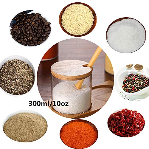 FANTESTICRYAN 3 PCS Stylish Simple Condiment Canisters Pots Set, Decorative Storage Seasoning Glass Container Box with Bamboo Spoon Lid and Base for Home Kitchen café Storing Salt Sugar Pepper Spice - Image 5