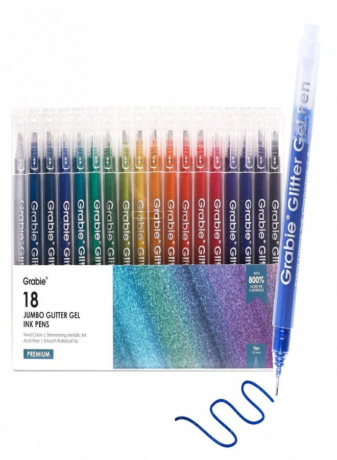 Grabie Jumbo Glitter Gel Ink Pen Set Of 18, Metallic Vibrant Sparkle Gel Pens for Coloring, Sparkle Markers, Glitter Pens for Adults (18 Colors Jumbo Gel Pens) - Image 1