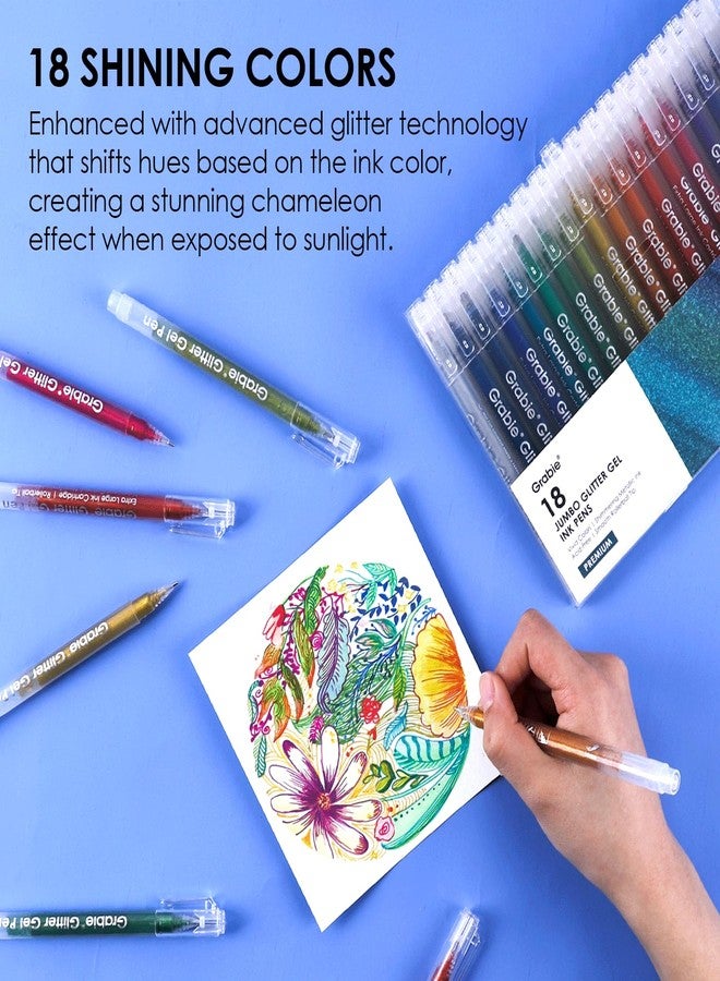 Grabie Jumbo Glitter Gel Ink Pen Set Of 18, Metallic Vibrant Sparkle Gel Pens for Coloring, Sparkle Markers, Glitter Pens for Adults (18 Colors Jumbo Gel Pens) - Image 5