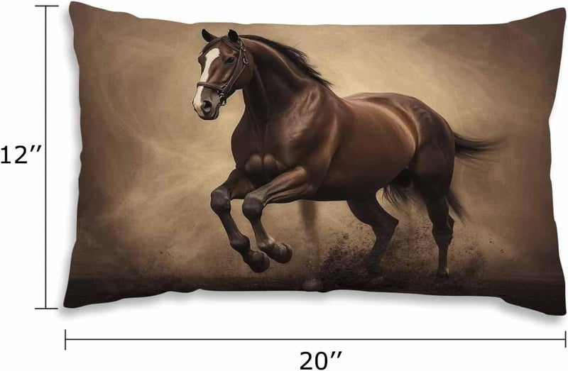 EKOBLA Black Stallion Horse Pillow Cases Throw Pillow Covers Run Gallop in Desert Storm Square Throw Waist Pillow Case Cushion Cases for Sofa Bedroom Living Room 12x20 Inches - Image 2