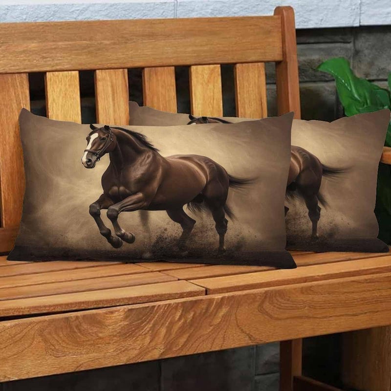 EKOBLA Black Stallion Horse Pillow Cases Throw Pillow Covers Run Gallop in Desert Storm Square Throw Waist Pillow Case Cushion Cases for Sofa Bedroom Living Room 12x20 Inches - Image 4