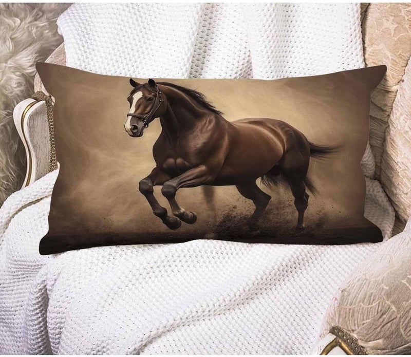 EKOBLA Black Stallion Horse Pillow Cases Throw Pillow Covers Run Gallop in Desert Storm Square Throw Waist Pillow Case Cushion Cases for Sofa Bedroom Living Room 12x20 Inches - Image 1