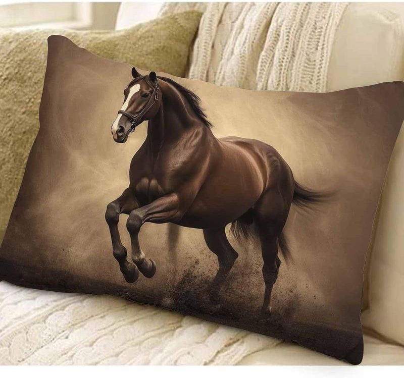 EKOBLA Black Stallion Horse Pillow Cases Throw Pillow Covers Run Gallop in Desert Storm Square Throw Waist Pillow Case Cushion Cases for Sofa Bedroom Living Room 12x20 Inches - Image 3