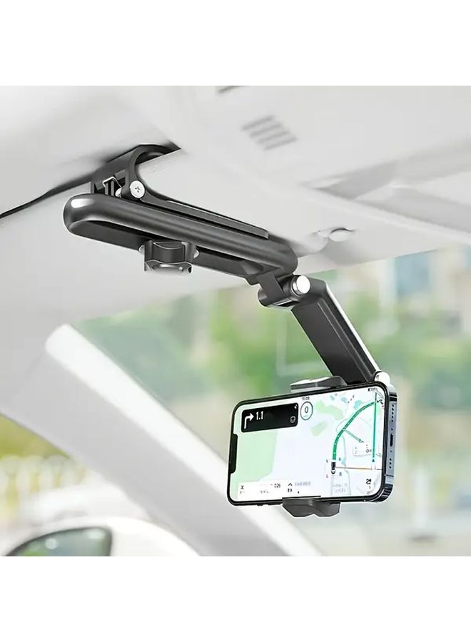 Car Sun Visor Phone Holder 360 Degree Rotation Safe Installation For GPS And Hands Free Use Durable Structure Black - Image 1