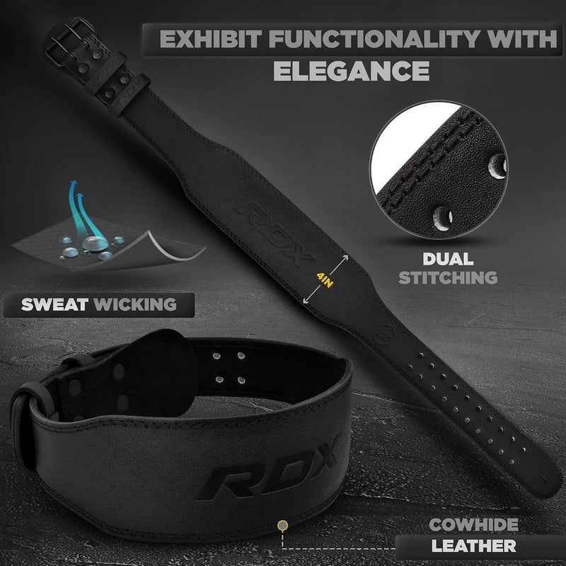 RDX Weight Lifting Belt for Gym Fitness - Cowhide Leather, 4" & 6" Padded, 10 Adjustable Holes for Powerlifting and Bodybuilding -S |Black/Black (WBS-4FB-S) - Image 5