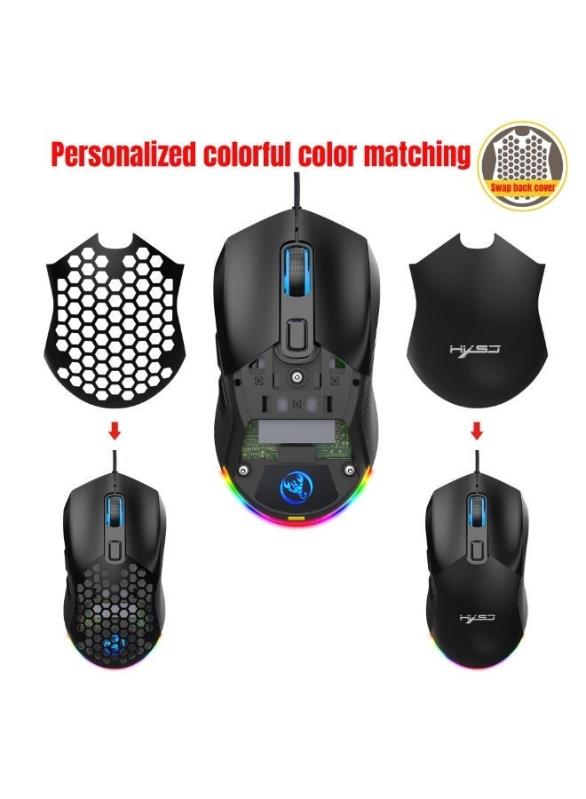 إتش إكس إس جيه ماوس ألعاب GE5 بتصميم خلية النحل، دقة قابلة للتعديل من 1 إلى 12800 DPI، مزود بـ 6 أزرار قابلة للبرمجة مع دعم ماكرو وبرنامج مخصص، إضاءة RGB بـ 16.8 مليون لون، تصميم مريح سلكي عبر USB بمعدل استجابة 1000 هرتز، متوافق مع الكمبيوتر وPS4 وPS5 وXbox، مثالي للاعبي فورتنايت - Image 2