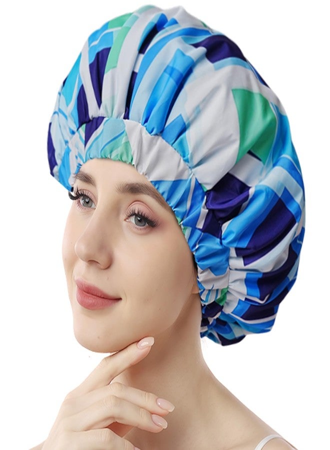 Years Calm Shower Caps for Women Reusable Waterproof, Double-Layer Extra Large Elastic Hair Cap for Shower for Long Hair & Braids, Travel & Home - Image 1