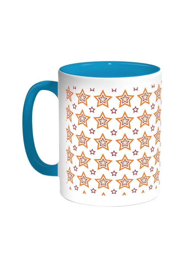 RYN Motifs Of Small And Large Stars Printed Coffee Mug Turquoise/White 11ounce