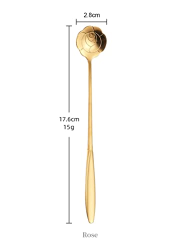 SZLFSX 16 Pcs Gold Rose Shaped Teaspoons 7 Inch Stainless Steel - Image 3