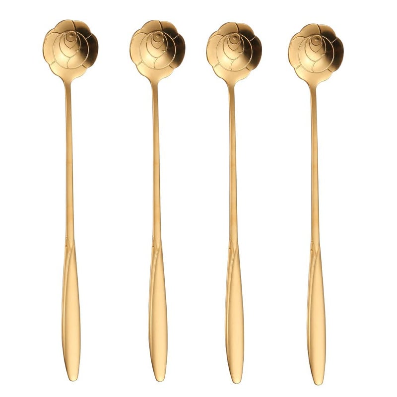 SZLFSX 16 Pcs Gold Rose Shaped Teaspoons 7 Inch Stainless Steel - Image 2