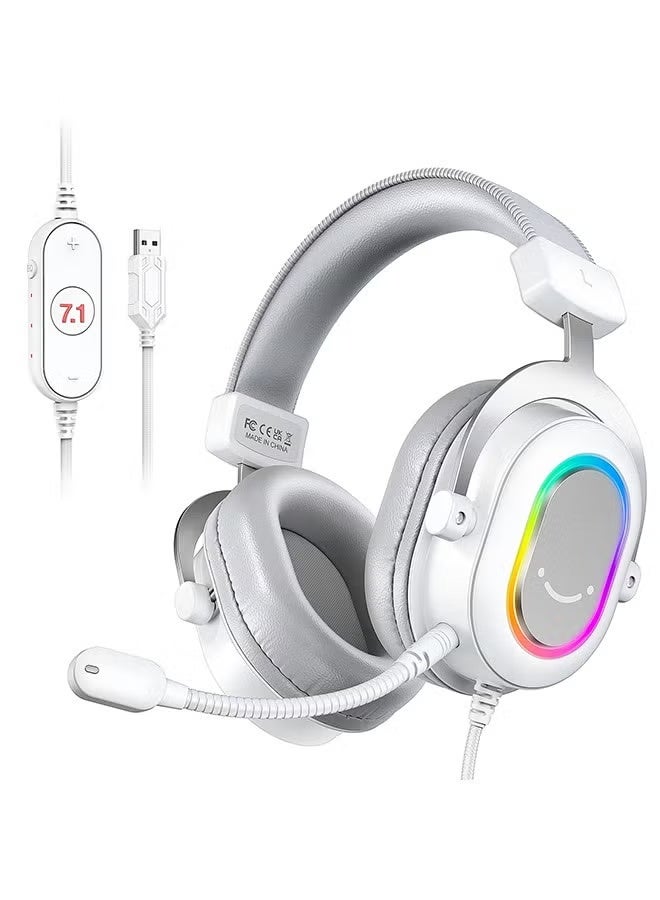 FIFINE RGB Gaming Headset with 7.1 Surround Sound/3-EQ/MIC,Over-ear Headphone with In-line Control for PC PS4 PS5 Ampligame-H6W