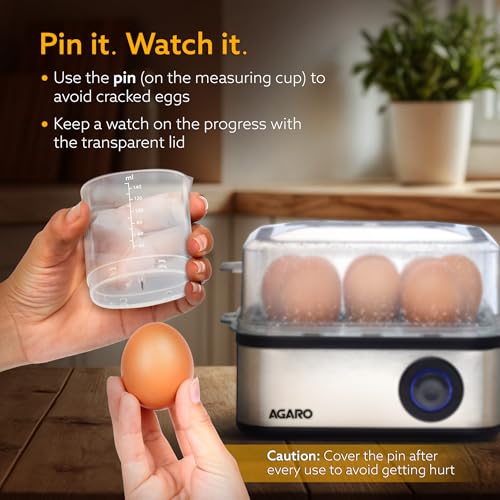 AGARO Grand Egg Boiler And Poacher, 2-in1 Boils 8 Eggs, Poach 4 Eggs, Steamed Vegetables, 3 Boiling Types, Stainless Steel Body, Transparent Lid, 500W, Silver - Image 5