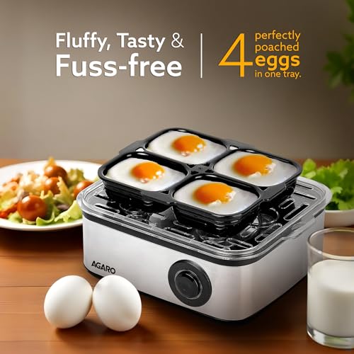AGARO Grand Egg Boiler And Poacher, 2-in1 Boils 8 Eggs, Poach 4 Eggs, Steamed Vegetables, 3 Boiling Types, Stainless Steel Body, Transparent Lid, 500W, Silver - Image 4