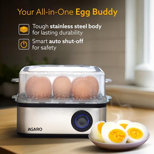 AGARO Grand Egg Boiler And Poacher, 2-in1 Boils 8 Eggs, Poach 4 Eggs, Steamed Vegetables, 3 Boiling Types, Stainless Steel Body, Transparent Lid, 500W, Silver - Image 2