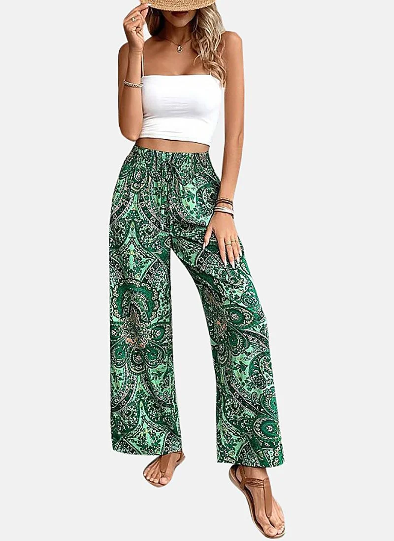 يونيكي Green Printed Wide Leg Palazzos