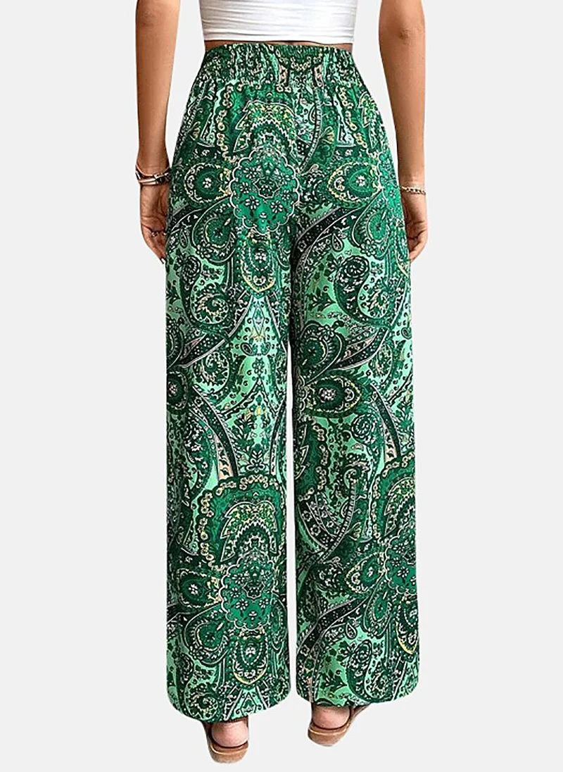 يونيكي Green Printed Wide Leg Palazzos