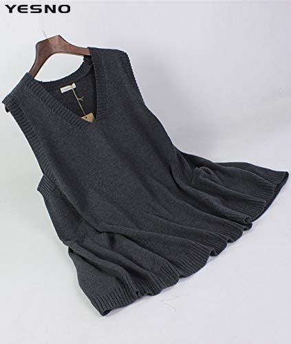 YESNO Sweater Vest Women Loose Swing Cotton Cute Oversized Knit Pullover Sleeveless Sweater Tops with Drop Pockets M WM9 Gray - Image 4