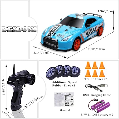 MICROMINI RC Drift Car 2.4GHz Remote Control Car 4WD, RC Drifting Cars Vehicle High Speed Racing RC Drifting Car Toys Gifts for Boys Girls Kids Adults Mini (Light Blue) - Image 2