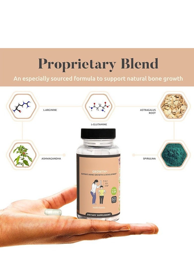 مالتي فيتامين كبسولة الطول - معزز نمو الطول - نمو الطول الطبيعي للأطفال والمراهقين والشباب - كيتو مع أشواغاندا وكالسيوم نانومتر - ذروة الطول، معزز الطول، زيادة الطول، للأعمار من 5 سنوات فما فوق - Image 2