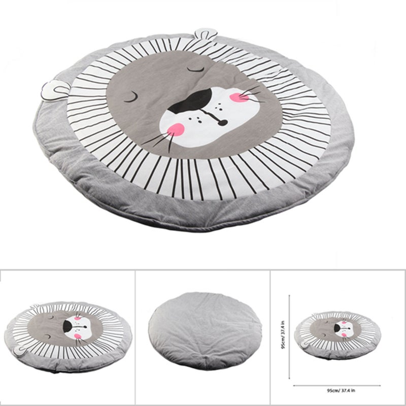 Cartton Animal Pattern Cotton Baby Toddler Play Mat Crawling Blanket Room Decor (Gray Lion) - Image 5