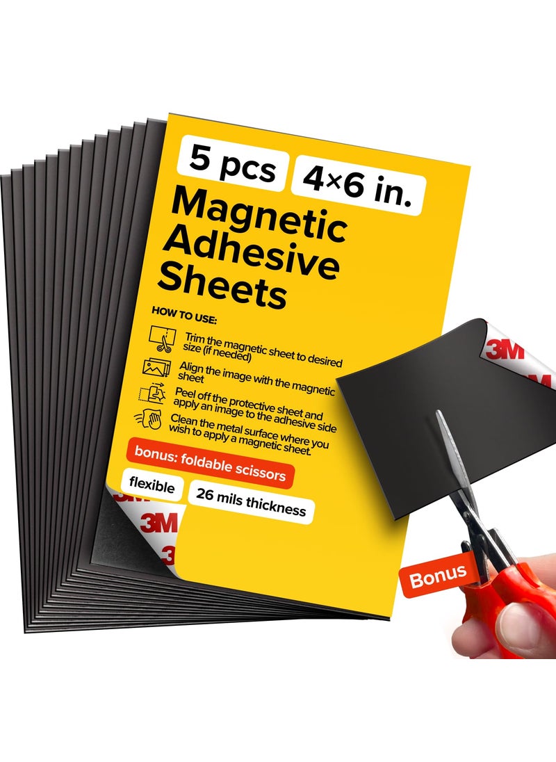 X-bet MAGNET - Magnetic Sheets with Adhesive Backing - 5 PCs Each 4" x 6" - Peel and Stick Magnetic Paper for Photo and Picture Magnets - Flexible Magnet Sheets for DIY and Crafts - Image 1