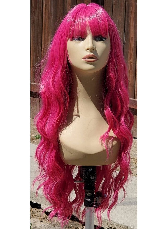 KRIWIN Hot Pink Color Synthetic Long Hair Wig(23") - for Cosplay, Party Photo Booth, Fancy Dress, Fashion - Image 3